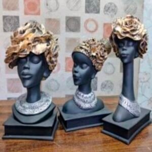 POLY RESIN AFRICAN GIRLS WITH JEWELLERY (SET OF 3)