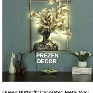 METAL GIRL FACE WITH BUTTERFLY HAIRS WALL HANGING